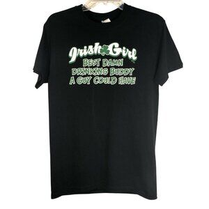 Irish Girl Best Drinking Buddy Black Graphic Short Sleeve T-shirt Women Size S